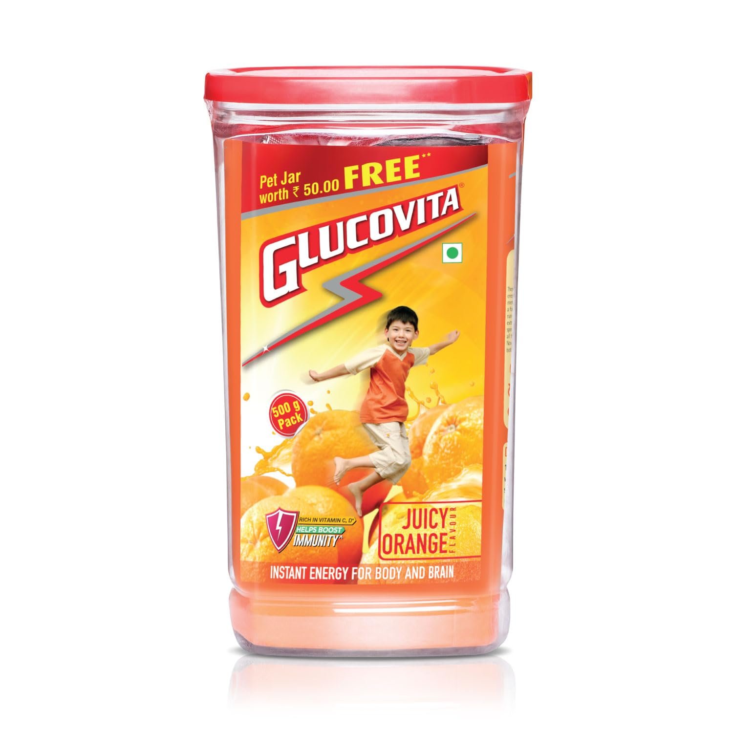 glucovita jar Glucovita Orange Flavor Glucose Powder - 500gm with Free Pet Jar - Image 1